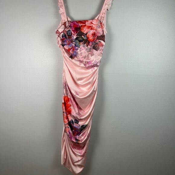 BHLDN Callie Sleeveless Ruched Floral Charmeuse Midi Dress - Picture 6 of 13